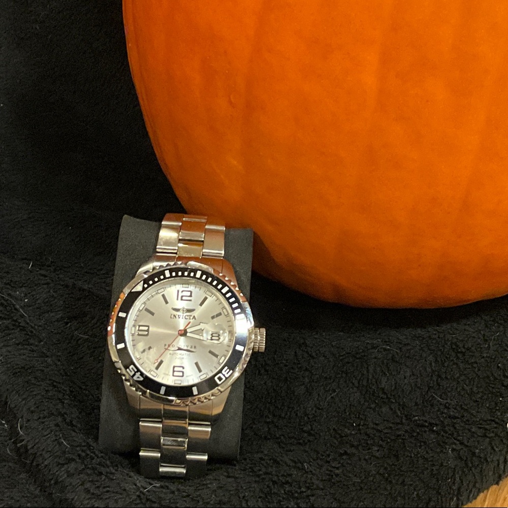 Invicta Silver and Black Men's Watch with Red Accents